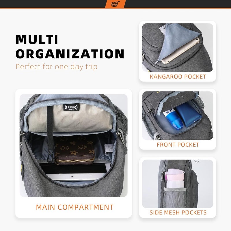 SKYSPER Sling Bag RFID Crossbody Sling Backpack Cross Body Shoulder Bag Travel Hiking Daypack for Women Men(Darkgrey) - Image 2